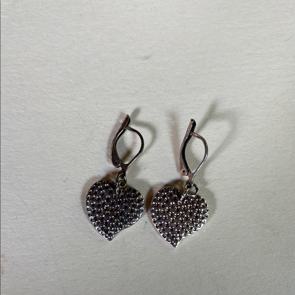 Silver Heart Drop Earrings